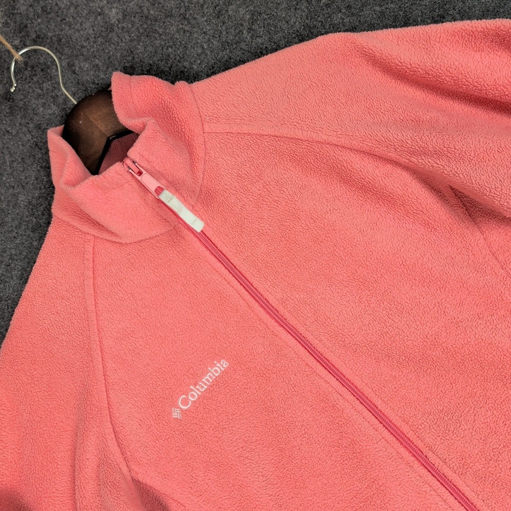 Columbia Womens Pink Full Zip Fleece Jacket Mock Neck Small Raglan Sleeve
